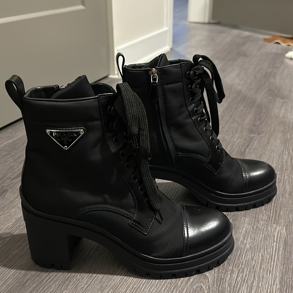 PRADA Brushed Leather and Re-Nylon Laced Booties - Picture 7 of 16